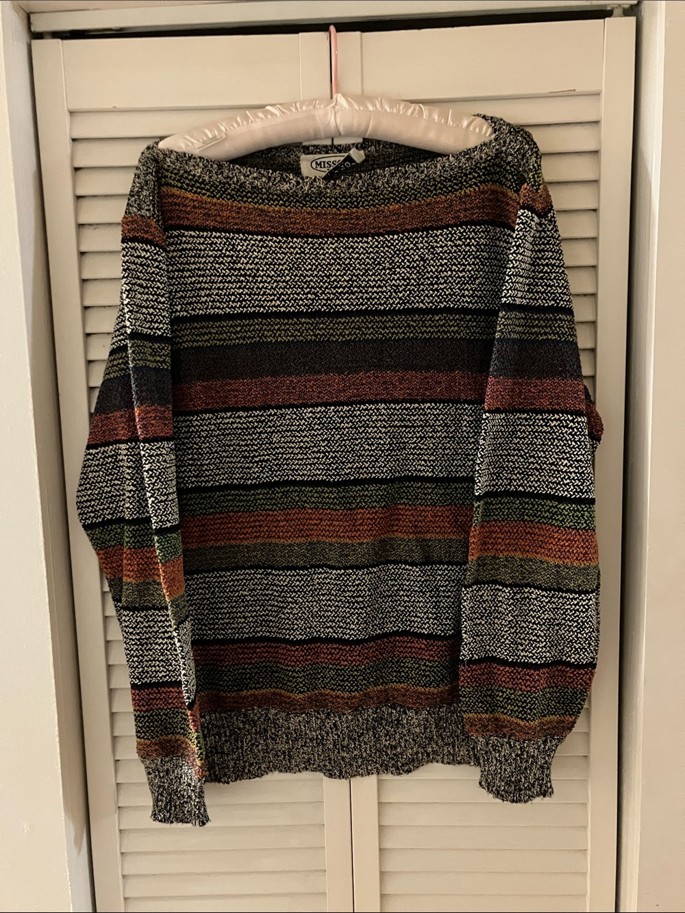 Missoni Uomo 1980’s Striped Linen Cotton Blend Boat Neck Sweater